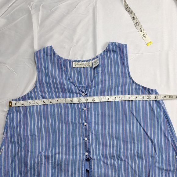Sarah Bentley Vintage Striped Pearl Button Pleated Back Sleeveless Top - Picture 6 of 15